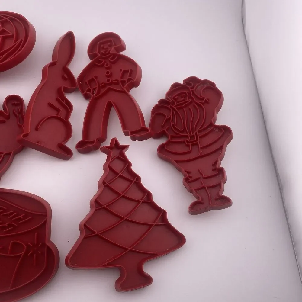 Vintage Tupperware Set of 7 Red Holiday Cookie Cutters